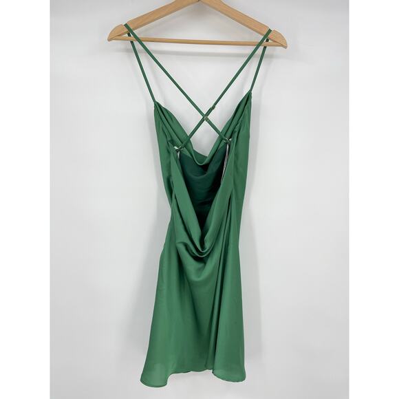 Lovers and Friends | Boa Mini Dress in Green Satin Cowl Neck Slip S w/ Tags - Picture 3 of 14